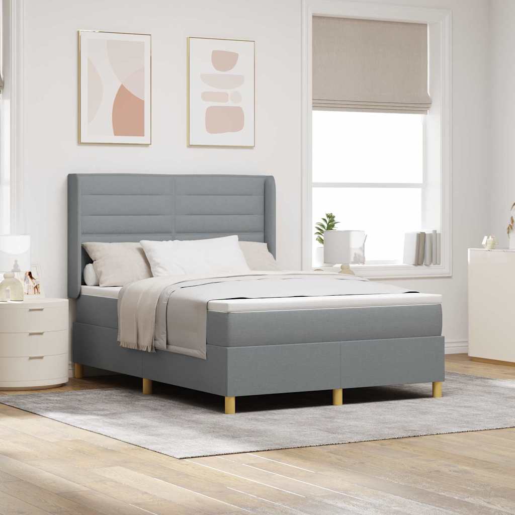 vidaXL Box Spring Bed with LED Light Strips Light Grey 140 x 200 cm Fabric