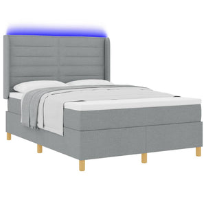 vidaXL Box Spring Bed with LED Light Strips Light Grey 140 x 200 cm Fabric