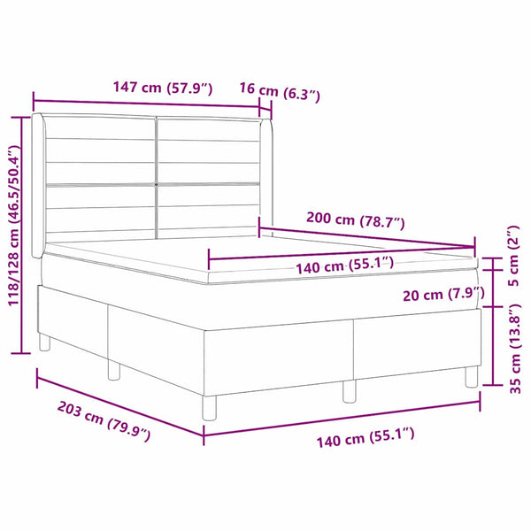 vidaXL Box Spring Bed with LED Light Strips Light Grey 140 x 200 cm Fabric