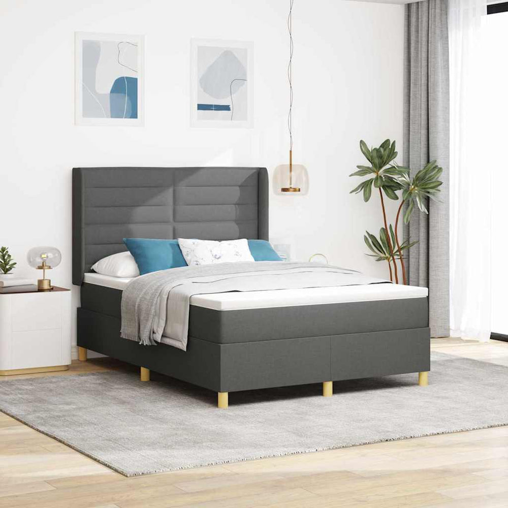 vidaXL Box Spring Bed with LED Strip Lights Grey 140 x 200 cm Fabric