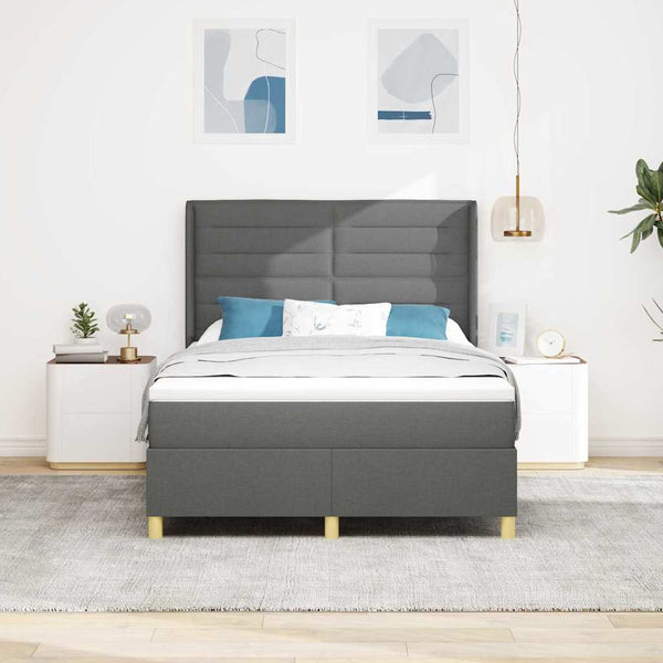 vidaXL Box Spring Bed with LED Strip Lights Grey 140 x 200 cm Fabric