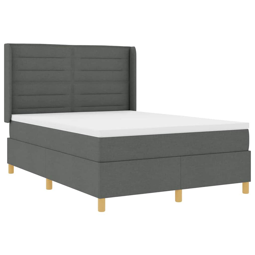 vidaXL Box Spring Bed with LED Strip Lights Grey 140 x 200 cm Fabric