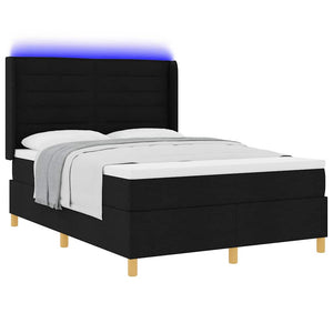 vidaXL Box Spring Bed with LED Light Strips Black 140 x 200 cm Fabric