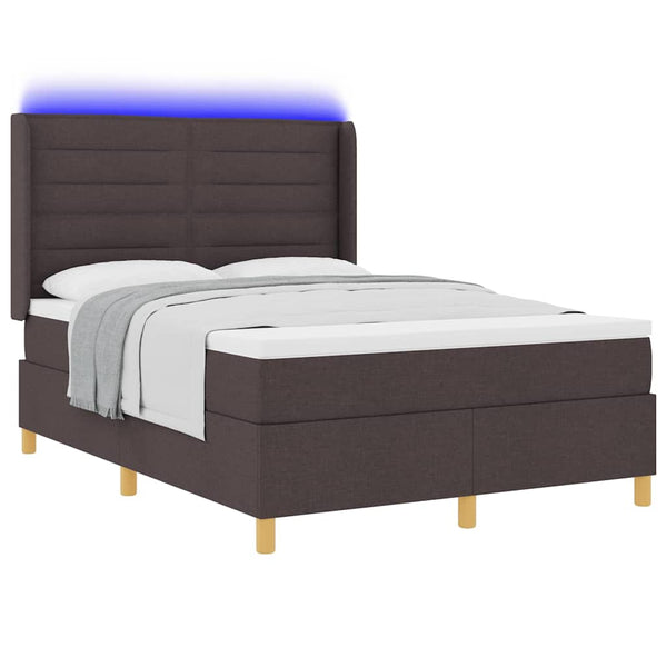 vidaXL Box Spring Bed with LED Light Strips Brown 140 x 200 cm Fabric