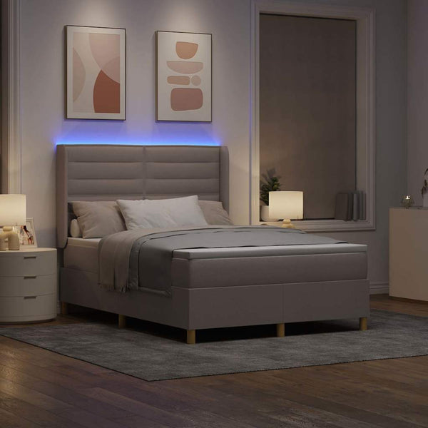 vidaXL Box Spring Bed with LED Strip Lights Taupe 140 x 200 cm Fabric