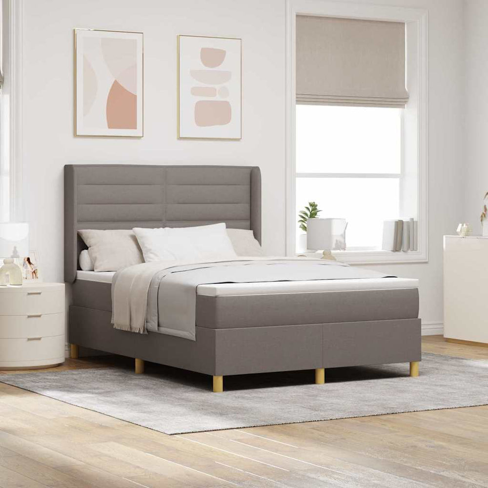 vidaXL Box Spring Bed with LED Strip Lights Taupe 140 x 200 cm Fabric