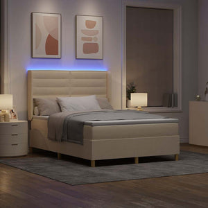 vidaXL Fabric Box Spring Bed with LED Strips Cream 140 x 200 cm