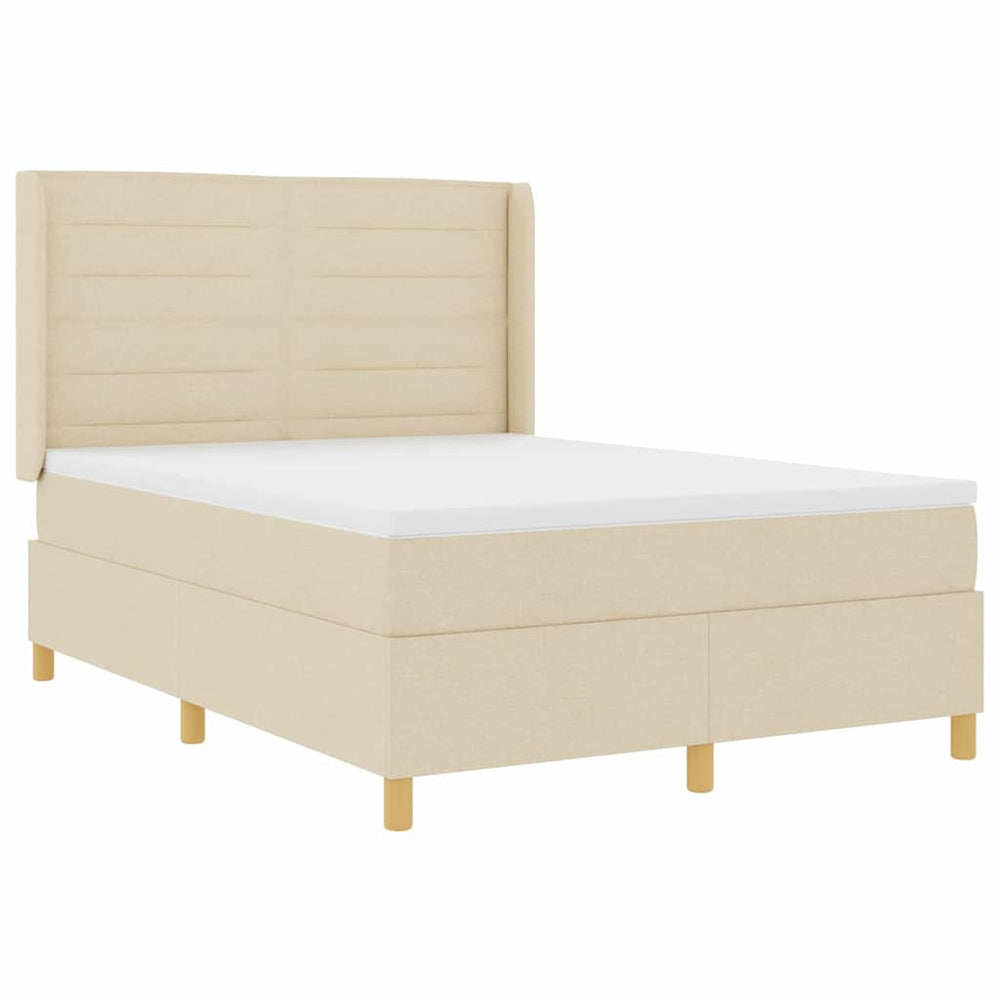 vidaXL Fabric Box Spring Bed with LED Strips Cream 140 x 200 cm