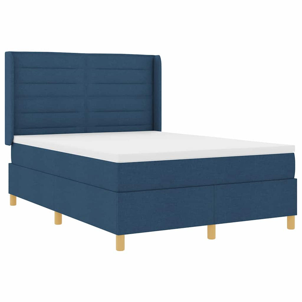 vidaXL Box Spring Bed with LED Strip Lights Blue 140 x 200 cm Fabric