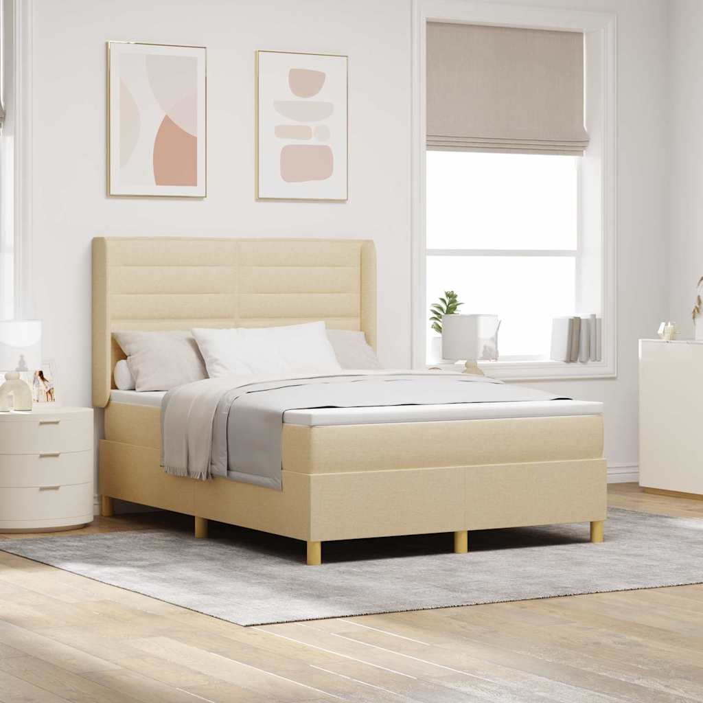 vidaXL Box Spring Bed with LED Light Strips Cream 160 x 200 cm Fabric
