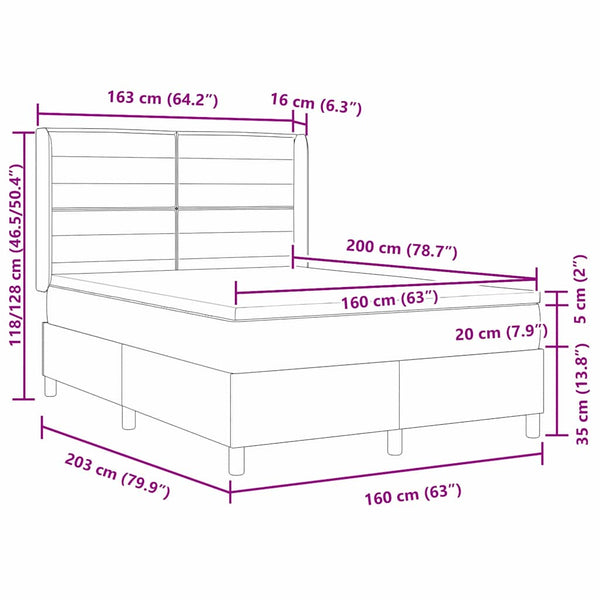 vidaXL Box Spring Bed with LED Light Strips Cream 160 x 200 cm Fabric