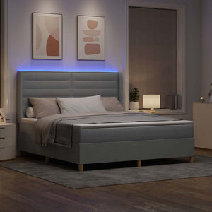 vidaXL Box Spring Bed with LED Light Strips Light Grey 180 x 200 cm Fabric