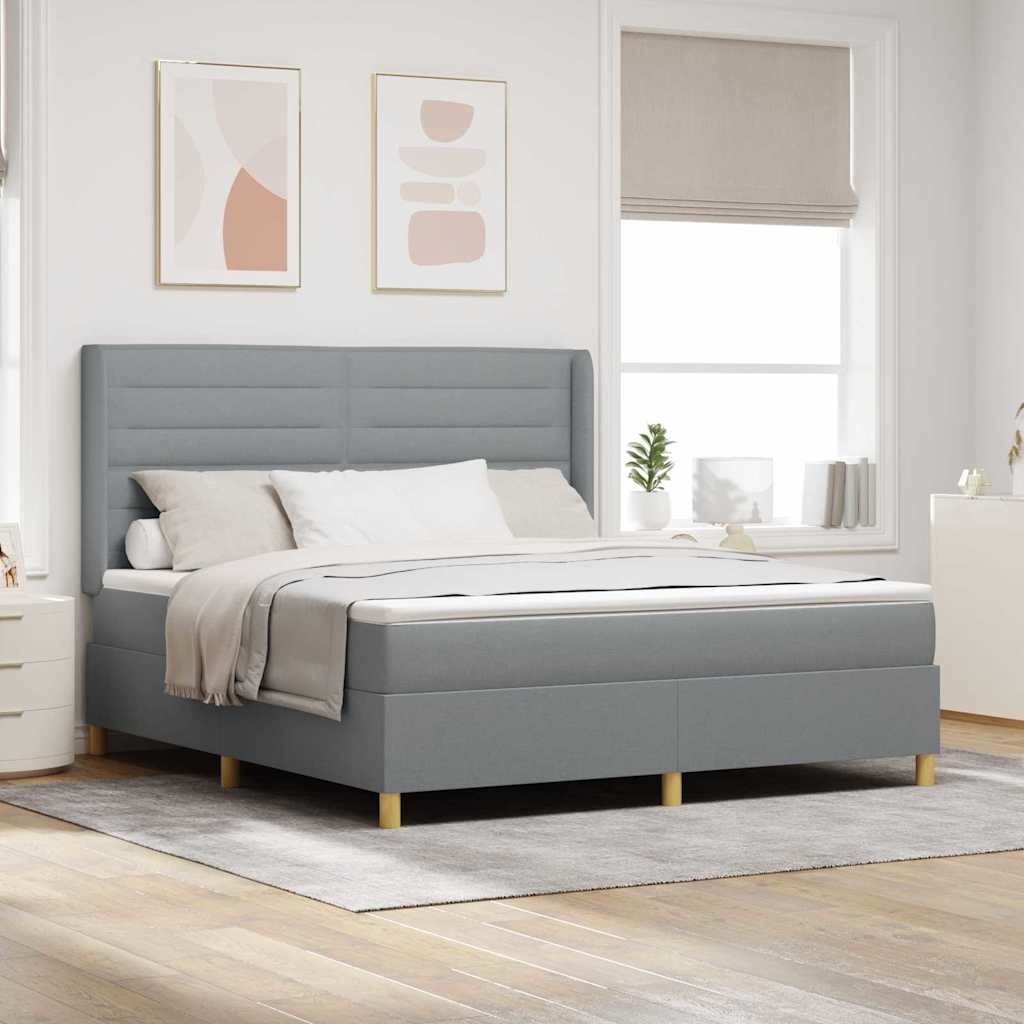 vidaXL Box Spring Bed with LED Light Strips Light Grey 180 x 200 cm Fabric