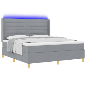 vidaXL Box Spring Bed with LED Light Strips Light Grey 180 x 200 cm Fabric