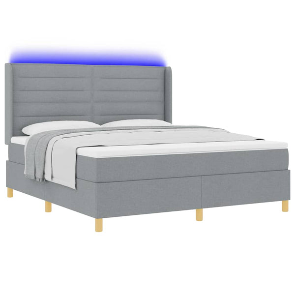 vidaXL Box Spring Bed with LED Light Strips Light Grey 180 x 200 cm Fabric