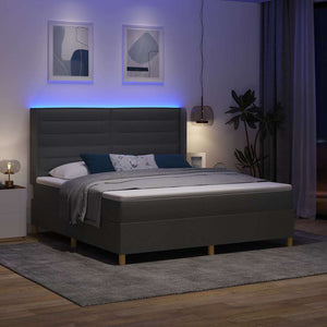 vidaXL Box Spring Bed with LED Strip Lights Grey 180 x 200 cm Fabric