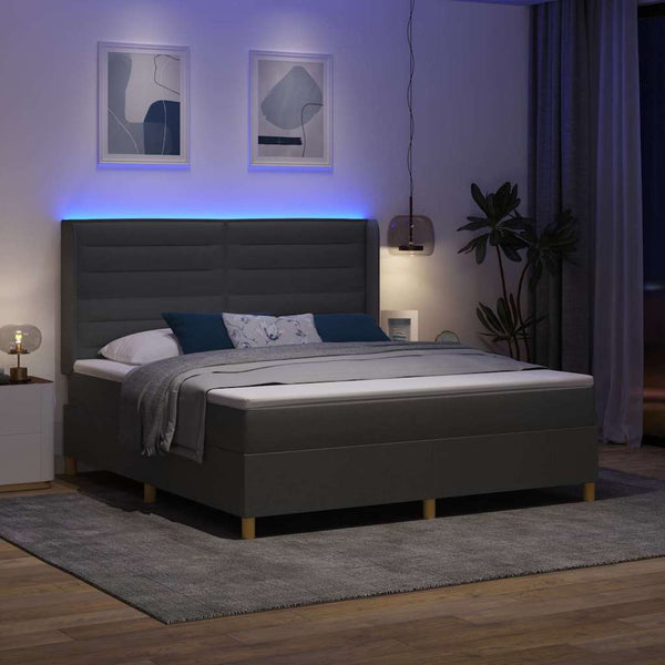 vidaXL Box Spring Bed with LED Strip Lights Grey 180 x 200 cm Fabric