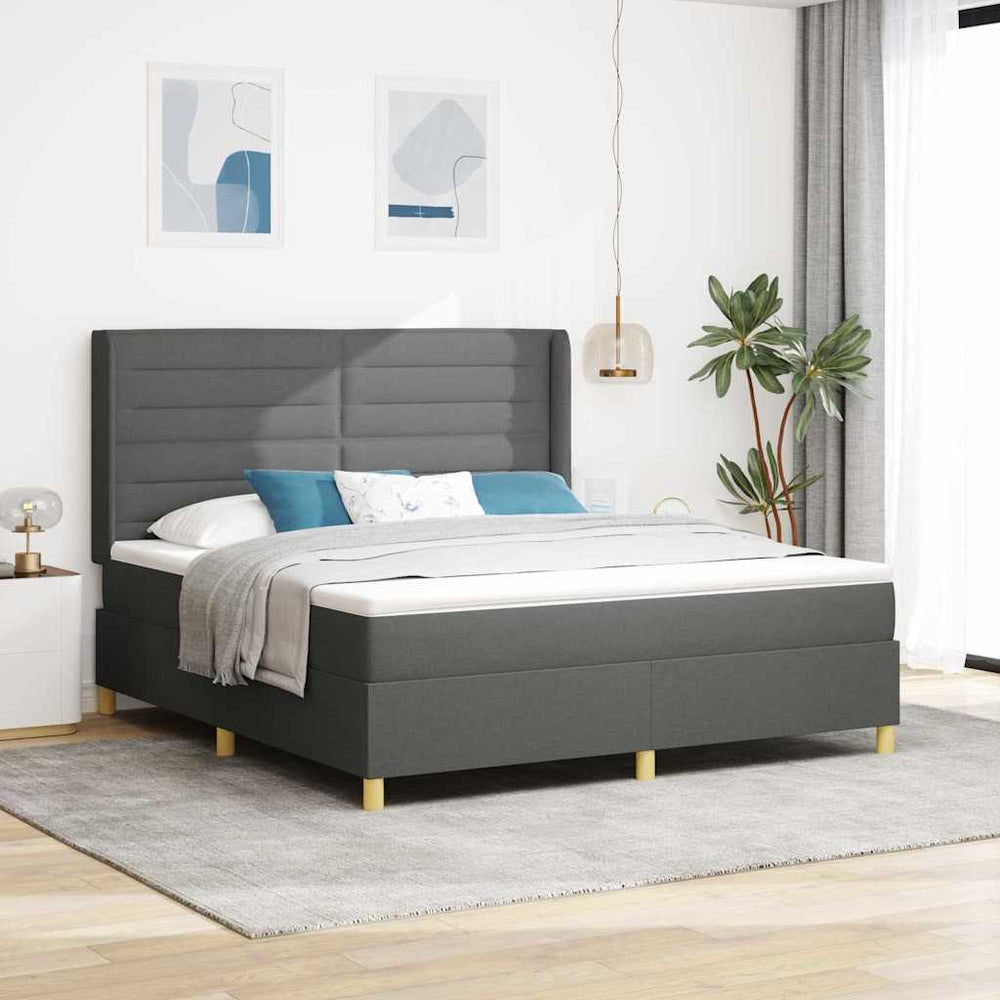 vidaXL Box Spring Bed with LED Strip Lights Grey 180 x 200 cm Fabric