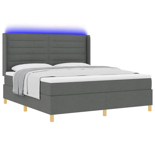 vidaXL Box Spring Bed with LED Strip Lights Grey 180 x 200 cm Fabric