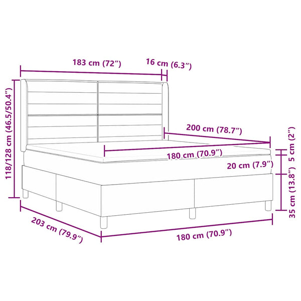 vidaXL Box Spring Bed with LED Strip Lights Grey 180 x 200 cm Fabric