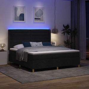 vidaXL Box Spring Bed with LED Strip Lights Black 180 x 200 cm Fabric