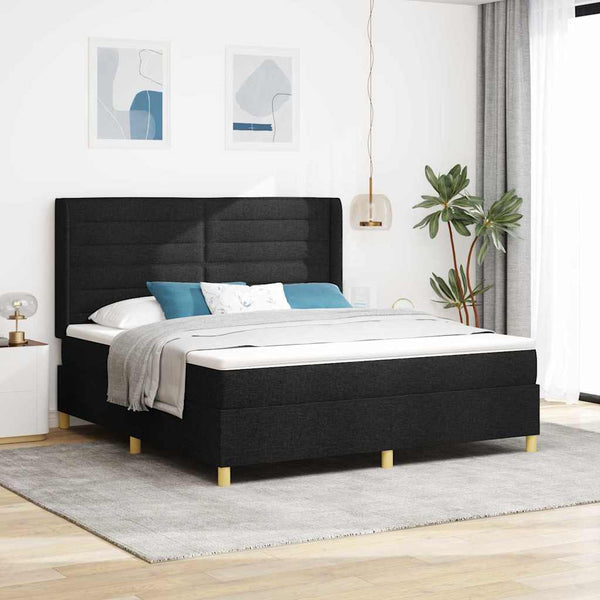 vidaXL Box Spring Bed with LED Strip Lights Black 180 x 200 cm Fabric