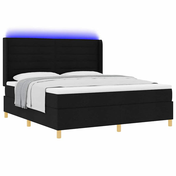 vidaXL Box Spring Bed with LED Strip Lights Black 180 x 200 cm Fabric