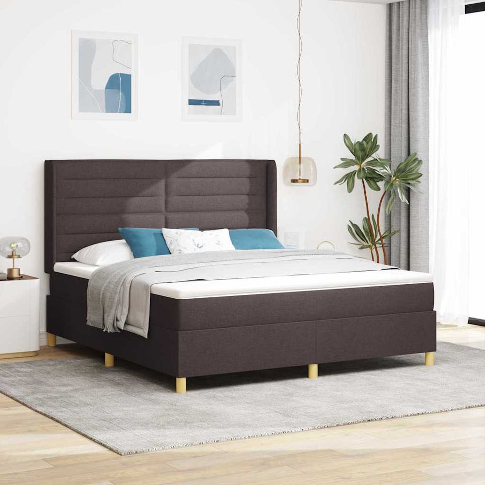 vidaXL Box Spring Bed with LED Strip Lights Brown 180 x 200 cm Fabric