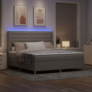 vidaXL Box spring bed with LED strip lights Taupe 180 x 200 cm Fabric