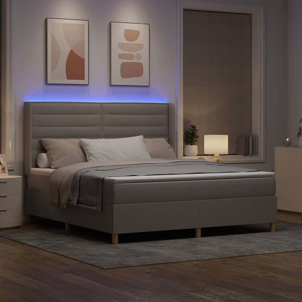 vidaXL Box spring bed with LED strip lights Taupe 180 x 200 cm Fabric