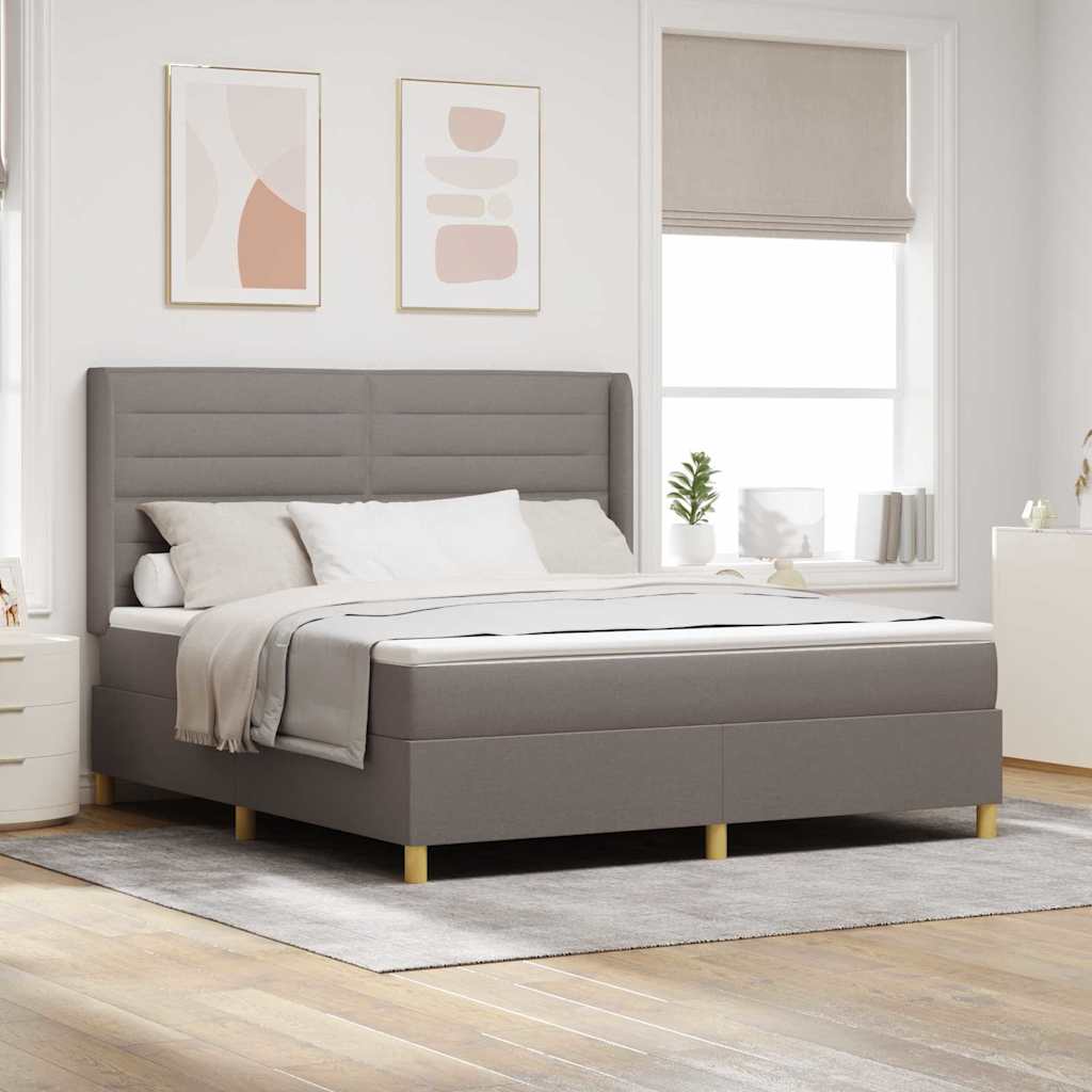 vidaXL Box spring bed with LED strip lights Taupe 180 x 200 cm Fabric