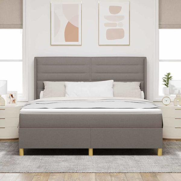vidaXL Box spring bed with LED strip lights Taupe 180 x 200 cm Fabric