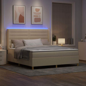 vidaXL Box Spring Bed with LED Light Strips Cream 180 x 200 cm Fabric