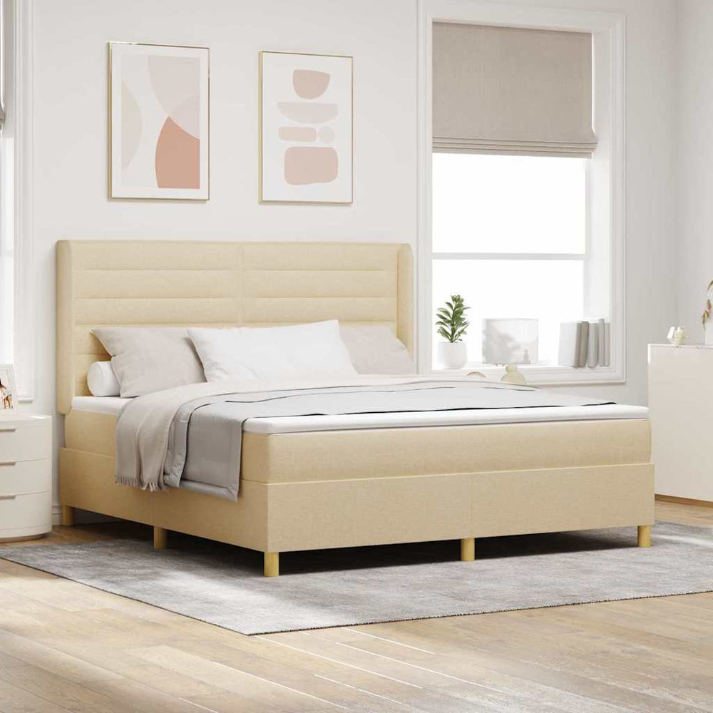 vidaXL Box Spring Bed with LED Light Strips Cream 180 x 200 cm Fabric