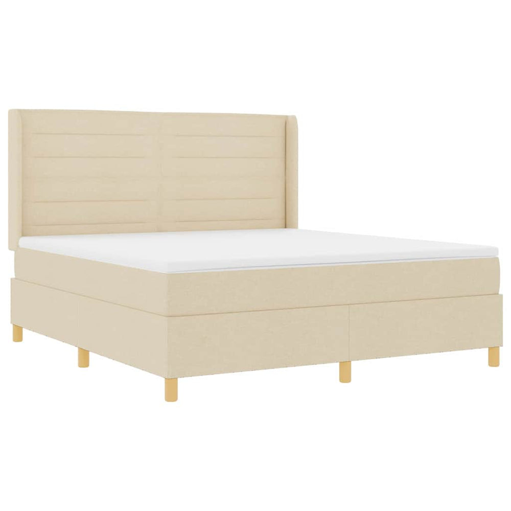 vidaXL Box Spring Bed with LED Light Strips Cream 180 x 200 cm Fabric