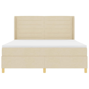 vidaXL Box Spring Bed with LED Light Strips Cream 180 x 200 cm Fabric