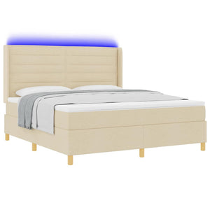 vidaXL Box Spring Bed with LED Light Strips Cream 180 x 200 cm Fabric