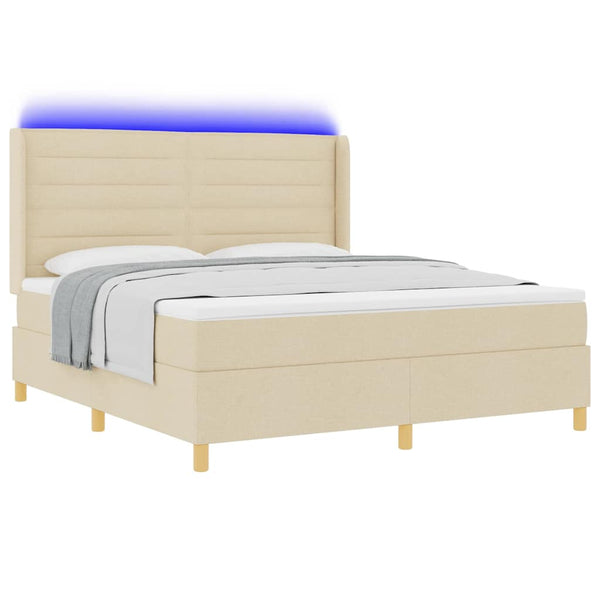 vidaXL Box Spring Bed with LED Light Strips Cream 180 x 200 cm Fabric