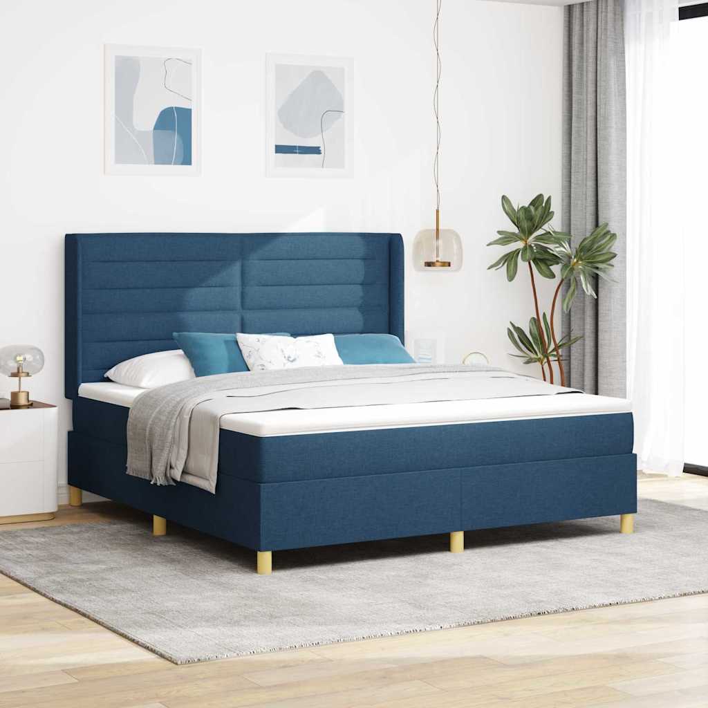 vidaXL Box Spring Bed with LED Strip Lights Blue 180 x 200 cm Fabric
