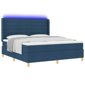 vidaXL Box Spring Bed with LED Strip Lights Blue 180 x 200 cm Fabric