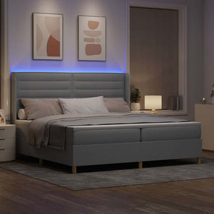 vidaXL Box Spring Bed with LED Light Strips Light Grey 200 x 200 cm Fabric