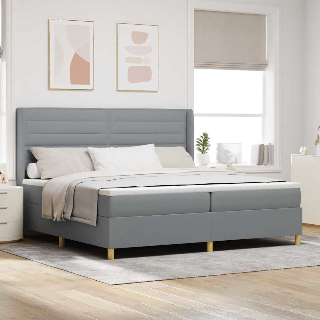 vidaXL Box Spring Bed with LED Light Strips Light Grey 200 x 200 cm Fabric