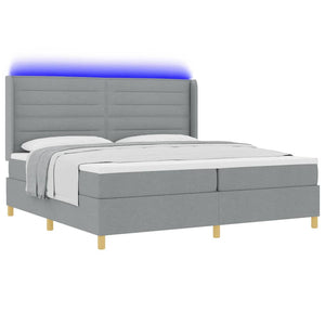 vidaXL Box Spring Bed with LED Light Strips Light Grey 200 x 200 cm Fabric