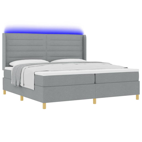 vidaXL Box Spring Bed with LED Light Strips Light Grey 200 x 200 cm Fabric