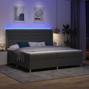 vidaXL Box Spring Bed with Mattress with LED Grey 200 x 200 cm Fabric