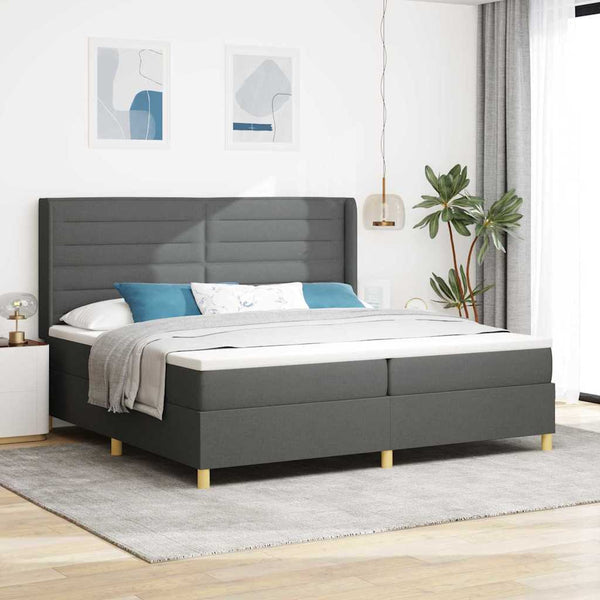vidaXL Box Spring Bed with Mattress with LED Grey 200 x 200 cm Fabric
