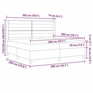vidaXL Box Spring Bed with Mattress with LED Grey 200 x 200 cm Fabric