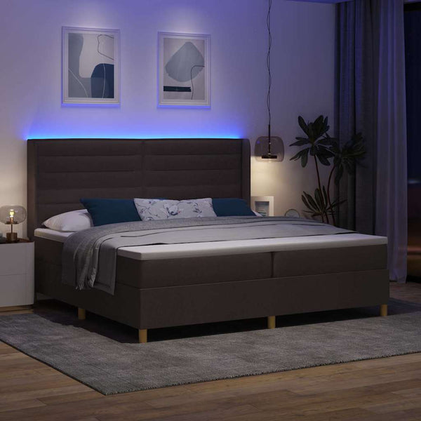 vidaXL Box Spring Bed with Mattress with LED Brown 200 x 200 cm Fabric