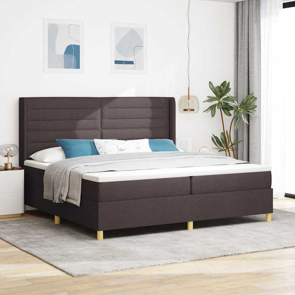 vidaXL Box Spring Bed with Mattress with LED Brown 200 x 200 cm Fabric
