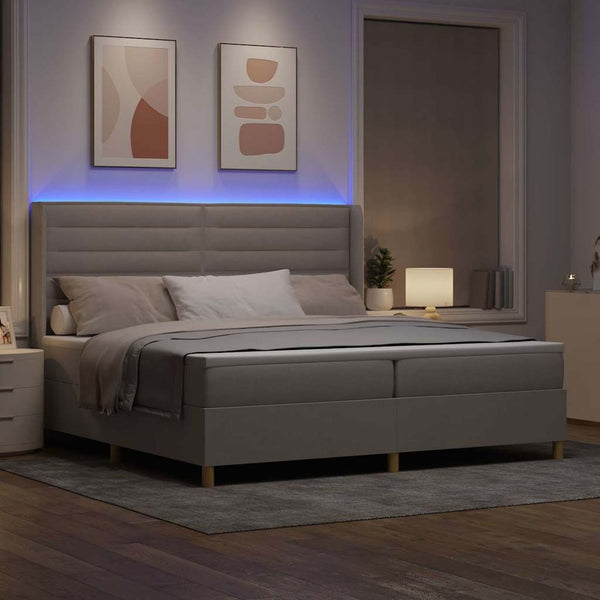 vidaXL Box Spring Bed with LED Strips Taupe 200 x 200 cm Fabric